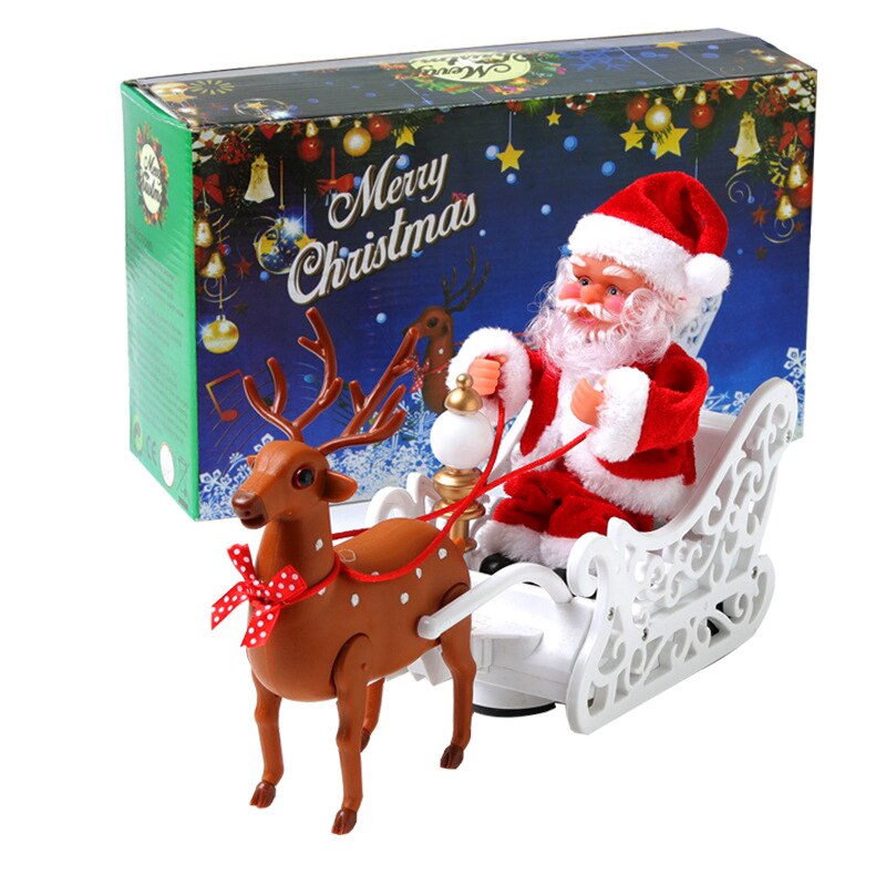 크리스마스 장난감 순록 산타와 썰매 전기 썰매 모델 유니버설 휠 사슴 뮤지컬 kKds, 어린이 크리스마스 장난감 선물